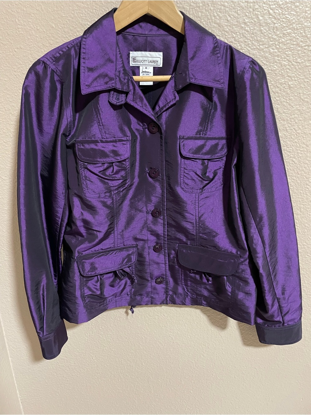 Elliott Lauren Metallic Purple Button-Front Utility Jacket